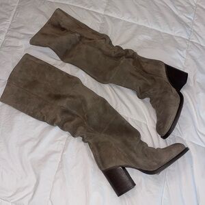 Free People Elle Tall Slouchy Knee High Boots Mushroom Suede Leather